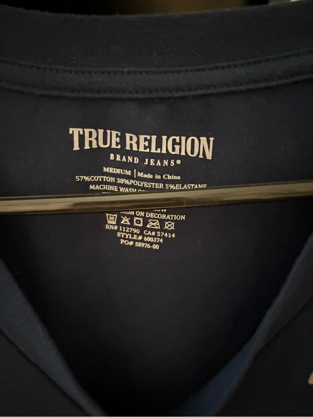 True Religion Navy Short Sleeve V-Neck Logo Tee